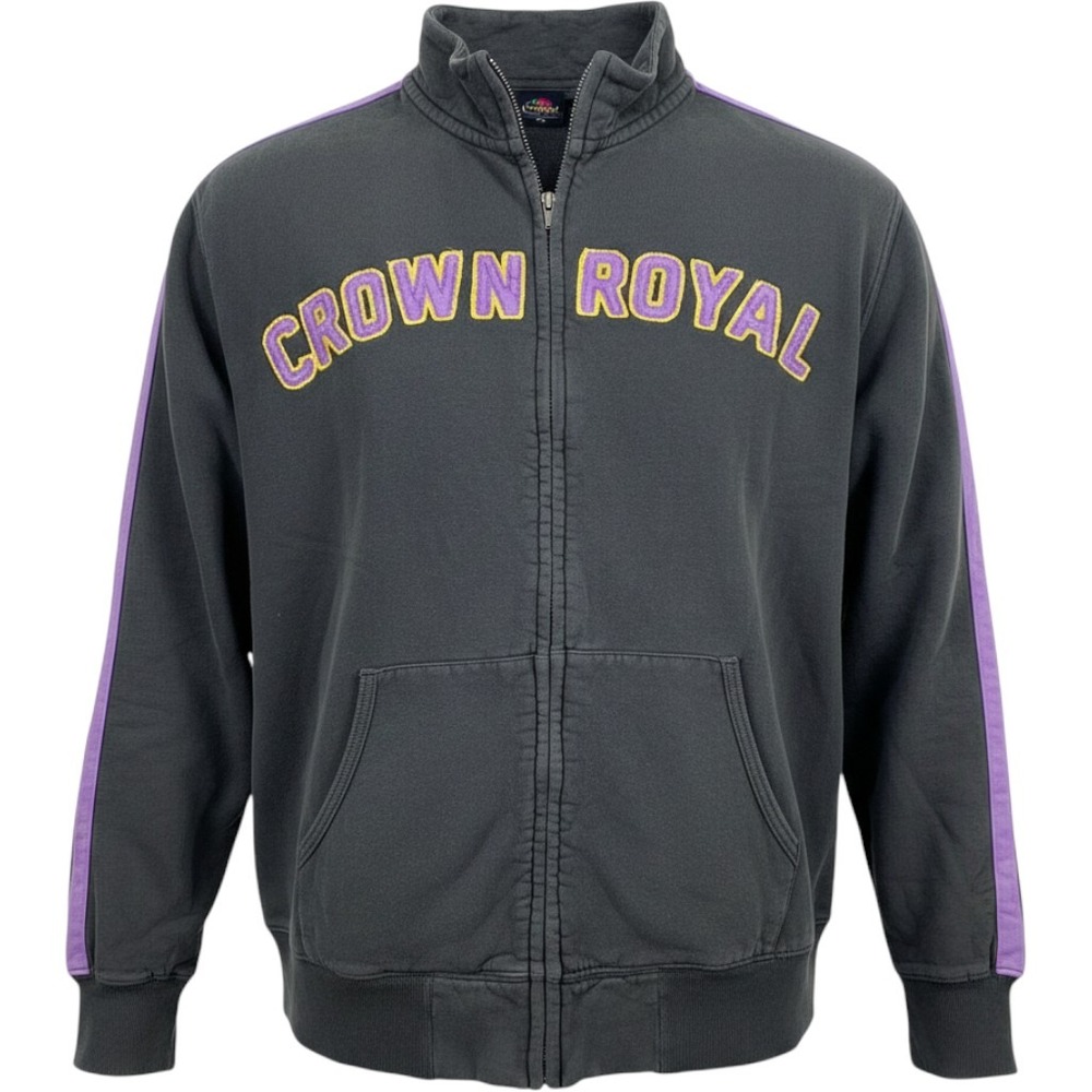 Vintage Crown Royal Full Zip Track Jacket Mens L Black Purple Embroidered Whisky